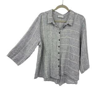Habitat Clothes Linen Button Up Tunic size Large Light Gray High Low Lagenlook